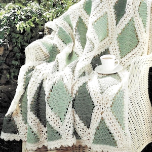 Vintage Crochet Pattern Lacy Diamonds Afghan PDF Instant Digital Download Scrap Yarn Harlequin Throw Blanket Coverlet Farmhouse Home Decor