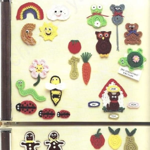 Vintage Crochet Fridge Magnets Pattern PDF Instant Digital Download Animals Rainbow Fruit 25 Different Designs Kitchen Home Decor