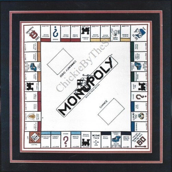 Vintage Cross Stitch Pattern Monopoly Game Board PDF Instant Digital Download Crossstitch Gameboard DIY Kit Leaflet