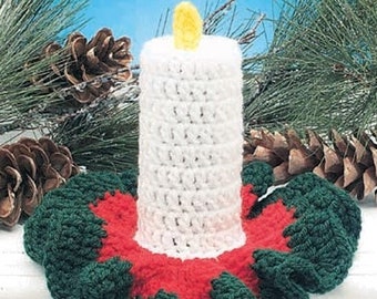 Vintage Crochet Pattern Christmas Candle with Red and Green Frilly Base 4 .75" Tall PDF Instant Digital Download Classic Holiday Home Decor