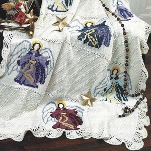 Crochet Christmas Angel Afghan Pattern PDF Instant Digital Download Cross Stitch Angel Throw Blanket 45" x 60" Tunisian Holiday Decor