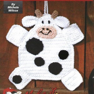 Crochet Cow Pattern - Holstein Cow Potholder  - PDF Instant Digital Download - Easy Make it Tonight - Country Kitchen Decor - 9" x 10"