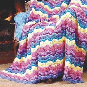 Vintage Crochet Pattern Ripple Afghan PDF Instant Digital Download Chevron Design Throw Blanket 52" x 46" Home Decor