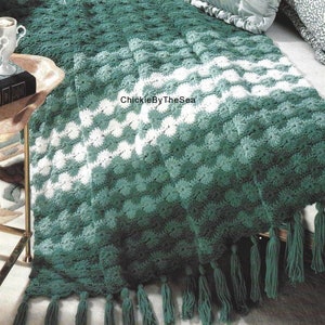 Vintage Crochet Pattern Green Clovers Afghan PDF Instant Digital Download Striped Cluster Stitch Throw Blanket Home Decor