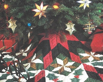 Vintage Sewing Pattern Quilted Christmas Tree Skirt and Ornaments PDF Instant Digital Download Patchwork Snowflake Stars Holiday Home Decor