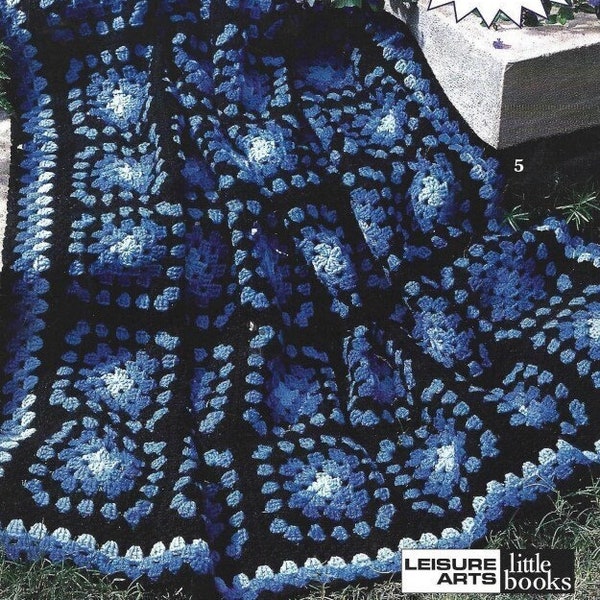 Vintage Crochet Pattern Classic Blue Granny Square Afghan PDF Instant Digital Download Shabby Chic Throw Blanket Home Decor