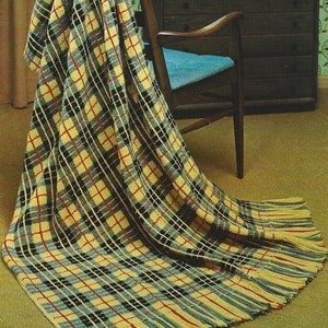 Vintage Knitting Pattern Tartan Plaid Afghan PDF Instant Digital Download Fringe Throw Blanket Home Decor Living Room Bedroom 47x70