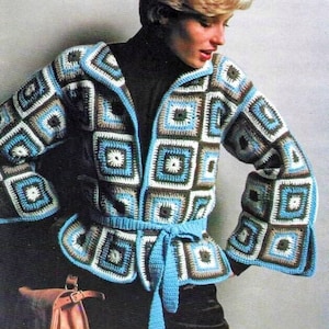 Vintage Crochet Pattern Modern Granny Square Cardigan With Bell Sleeves ...