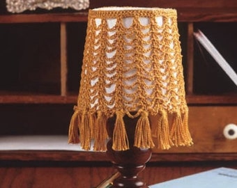 Modello vintage all'uncinetto per mini paralume - PDF, download digitale immediato - Paralume in rete traforata con frange - Lampada da lettura da comodino