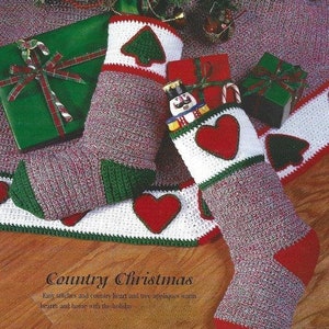 Vintage Crochet Christmas Stocking Pattern PDF Instant Digital Download Heart and Tree Stockings Matching Skirt Set of 3 Holiday Home Decor