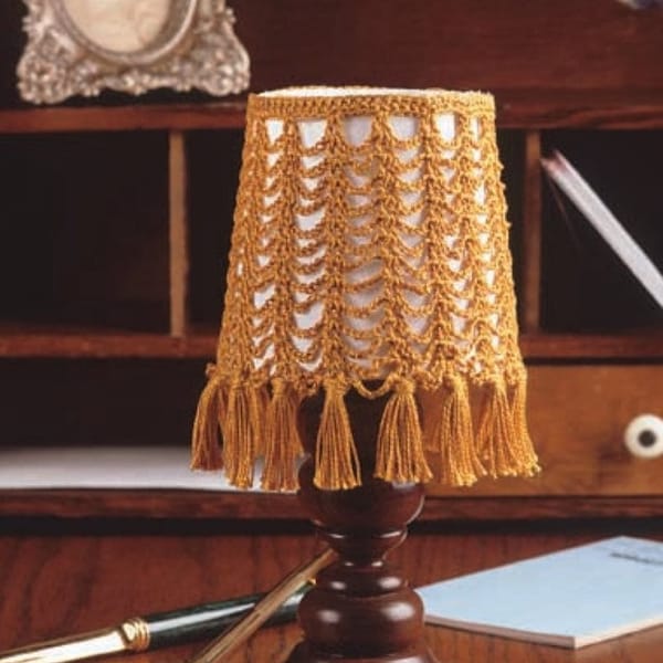 Vintage Crochet Pattern Mini Lamp Shade Cover PDF Instant Digital Download Lacy Net Lampshade with Tassels Bedside Reading Lamp