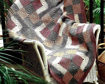 Patrón de manta afgana vintage de cabaña de troncos a crochet: Manta con motivos (Descargar PDF)