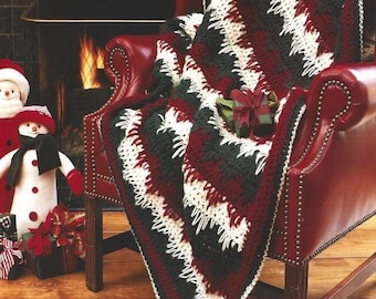 Vintage Crochet Pattern Christmas Stripe Dip Down Afghan PDF Instant Digital Download Zig Zag Ripple Design Throw Blanket Holiday Home Decor
