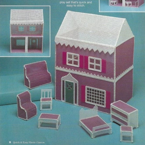 Plastic Canvas Dollhouse Pattern My First Dollhouse and Doll House Furniture Play Set PDF Instant Download Quick and Easy Stitch Guide