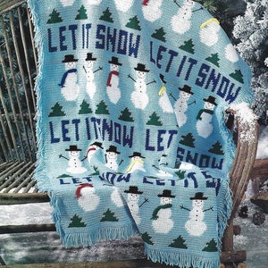 Vintage Crochet Christmas Pattern Let it Snow Snowman Afghan PDF Instant Digital Download Holiday Throw Blanket 42" x 58" Home Decor
