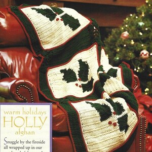 Vintage Christmas Crochet Pattern Holly Berry Motif Afghan PDF Instant Digital Download Holiday Throw Blanket Holiday Home Decor