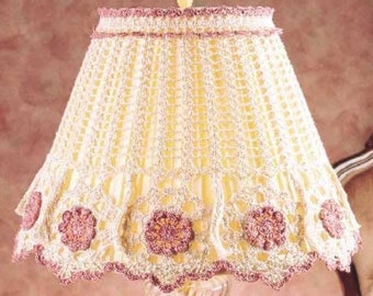 Vintage Crochet Pattern Elegant Lamp Shade Cover PDF Instant Digital Download Lacy Scalloped Flower Lampshade Bedside Reading Lamp