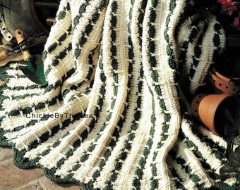 Mile a Minute Afghan Crochet Pattern PDF Instant Digital Download Green and White Stripe Holiday Throw Blanket Home Decor