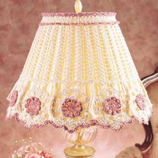 Vintage Crochet Pattern Elegant Lamp Shade Cover PDF Instant Digital Download Lacy Scalloped Flower Lampshade Bedside Reading Lamp