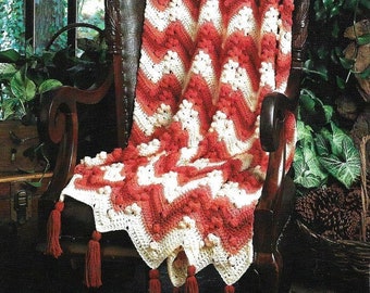 Vintage Crochet Pattern Popcorn Ripple Afghan Lap Blanket PDF Instant Digital Download Chevron Stripe Throw Blanket Coastal Beach Home Decor