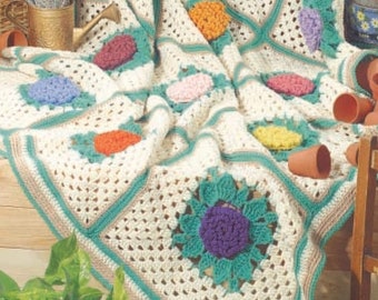 Flower Granny Square Blanket Crochet Pattern Granny Afghan Quilt
