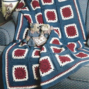 Vintage Crochet Pattern Granny Square Waterwheel Afghan PDF Instant Digital Download Country Throw Blanket Home Decor
