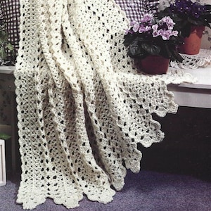 マイル・ア・ミニットかぎ針編みパターン レース ビクトリアン エクリュ アフガン PDF インスタントデジタルダウンロード ヴィンテージ レース スローブランケット 家宝 ホームデコレーション