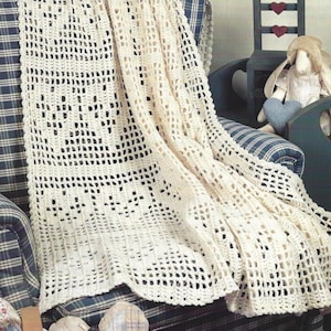 Vintage Filet Crochet Pattern Victorian Hearts and Lace Afghan PDF Instant Digital Download Lapghan Throw Blanket Holiday Decor