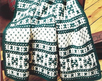 Vintage Crochet Nordic Christmas Pattern Snowflake Afghan PDF Instant Digital Download Fair Isle Throw Blanket Holiday Home Decor
