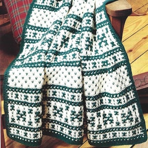 Vintage Crochet Nordic Christmas Pattern Snowflake Afghan PDF Instant Digital Download Fair Isle Throw Blanket Holiday Home Decor