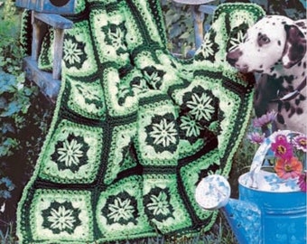 Vintage Crochet Pattern Granny Square Lacy Star Afghan PDF Instant Digital Download Green Throw Blanket Holiday Home Decor