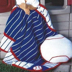 Vintage Crochet Kids Blanket Pattern Baseball Afghan and Matching Pillow Cushion PDF Instant Digital Download Baby Blanket Home Decor