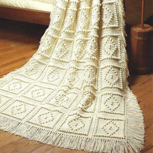 Vintage Crochet Pattern Diamond Popcorn Aran Style Afghan PDF Instant Digital Download Retro Boho Throw Blanket Home Decor