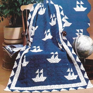 Vintage Crochet Quilt Pattern Granny Square Sailboat Afghan PDF Instant Digital Download Patchwork Throw Blanket Coastal Home Decor