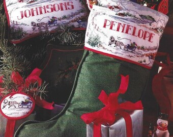 Cross Stitch Christmas Stocking Pattern PDF Instant Digital Download One Horse Sleigh Wreath Ornaments Holiday Home Decor