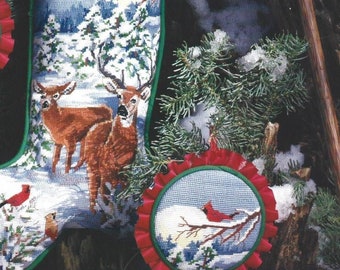 Cross Stitch Stocking Pattern Snowy Forest Evening PDF Instant Digital Download Embroidery Ornament & Framed Piece Vintage Christmas Craft