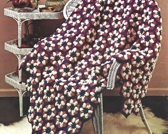 Vintage Crochet Pattern 4th of July Afghan Blanket PDF Instant Digital Download Flower Patch Garden Throw Blanket Patriotic Gifts