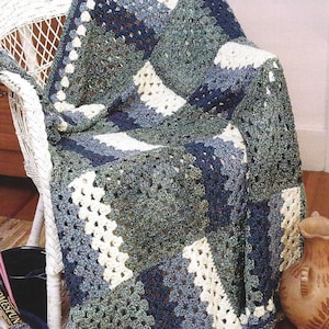 Vintage Crochet Pattern Granny Square Afghan PDF Instant Digital Download Square Motif Throw Blanket 52"x 52" Home Decor