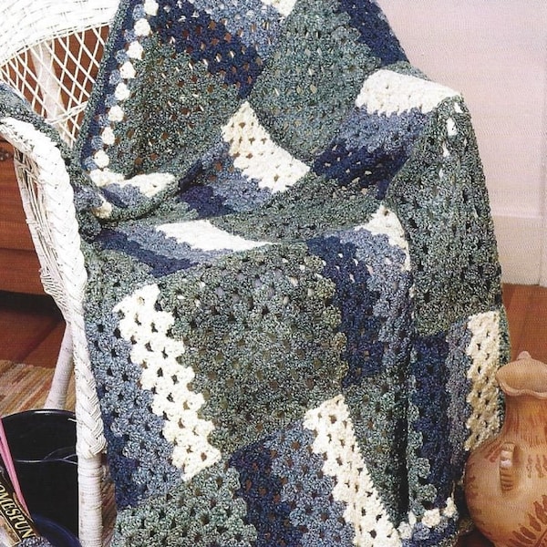 Vintage Crochet Pattern Granny Square Afghan PDF Instant Digital Download Square Motif Throw Blanket 52"x 52" Home Decor