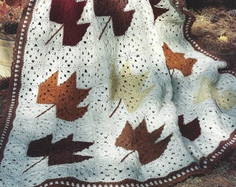 Vintage Crochet Granny Square Pattern Fall Leaves Afghan PDF Instant Digital Download Autumn Throw Blanket Holiday Home Decor