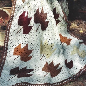 Vintage Häkelmuster Oma Quadrat Muster Herbst Blätter Afghan PDF Sofortiger digitaler Download Herbst Überwurf Decke Urlaub Wohnkultur