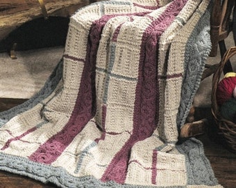 Kabelstickat afghanskt mönster i vintagerutigt mönster: Guernsey Gansey-pläd (PDF direkt digital nedladdning)