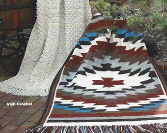 Vintage Crochet Patterns 2 Afghan Blankets Aztec Indian Blanket Aran Irish Throw PDF Instant Digital Download Southwestern Decor