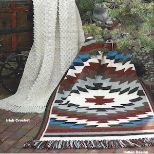 Vintage Crochet Patterns 2 Afghan Blankets Aztec Indian Blanket Aran Irish Throw PDF Instant Digital Download Southwestern Decor