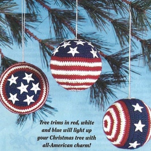 Vintage Crochet Pattern Patriotic Christmas Ball Covers PDF Instant Digital Download 4th of July Holiday Tree Ornaments Veteran Gift Idea