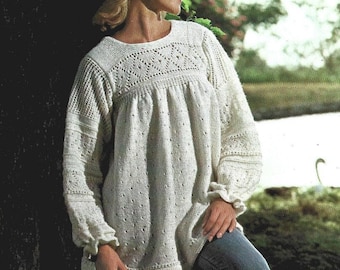 Vintage Knitting Pattern Pullover Fair Isle Tunic Top Sweater PDF Instant Digital Download Womens Long Sleeve Lacy Knit Blouse