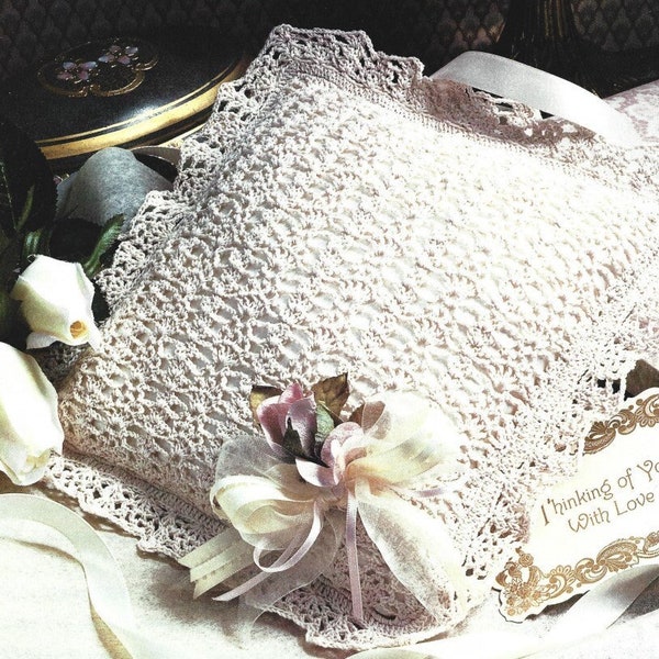 Vintage motif dentelle au crochet, coussin décoratif PDF en téléchargement numérique instantané pour bague de mariage, coussin héritage