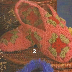 Vintage Crochet Pattern Granny Square Slippers PDF Instant Digital Download Retro Floral House Shoes for Women