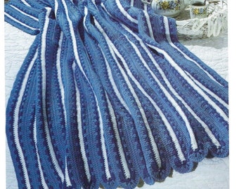 Mile a Minute Crochet Pattern Blue Striped Afghan Blanket PDF Instant Digital Download Bright Cheerful Throw Blanket 45" x 61" Spring Decor