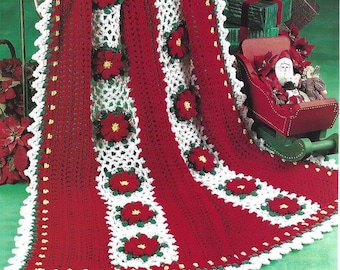 Vintage Crochet Christmas Pattern Poinsettia Afghan PDF Instant Digital Download Holiday Throw Blanket 54" x 62" Home Decor